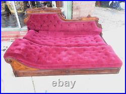 Victorian antique Walnut burl lion motif Fainting couch sofa extends to double