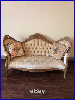 Victorian antique sofa and settee beautiful golden color all hand carved wood