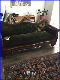 Victorian green velvet sofa