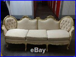 Victorian sofa, cream colored, 1970s, in good condition but needs a bit of tlc
