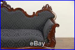 Victorian to Empire Antique 1840 Carved Mahogany Sofa, New Upholstery #30148
