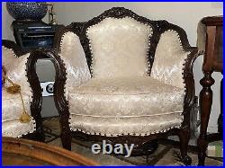 Victorian upholstered Solid carved Rosewood Settee and Chairs