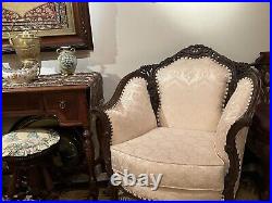 Victorian upholstered Solid carved Rosewood Settee and Chairs