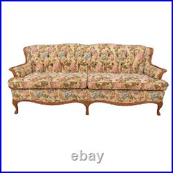 Vintage 1950s French Provincial Tufted Floral Carved Sofa Statement Pop Piece