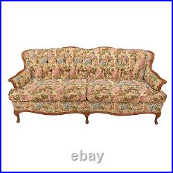 Vintage 1950s French Provincial Tufted Floral Carved Sofa Statement Pop Piece