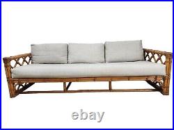 Vintage 1960's 70s Bamboo Rattan Long Sofa Couch Mid-Century signed Calif-Asia