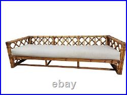 Vintage 1960's 70s Bamboo Rattan Long Sofa Couch Mid-Century signed Calif-Asia