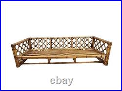 Vintage 1960's 70s Bamboo Rattan Long Sofa Couch Mid-Century signed Calif-Asia