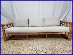 Vintage 1960's 70s Bamboo Rattan Long Sofa Couch Mid-Century signed Calif-Asia