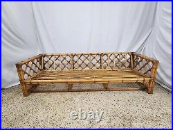 Vintage 1960's 70s Bamboo Rattan Long Sofa Couch Mid-Century signed Calif-Asia