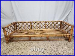 Vintage 1960's 70s Bamboo Rattan Long Sofa Couch Mid-Century signed Calif-Asia