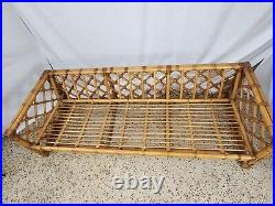 Vintage 1960's 70s Bamboo Rattan Long Sofa Couch Mid-Century signed Calif-Asia