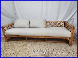 Vintage 1960's 70s Bamboo Rattan Long Sofa Couch Mid-Century signed Calif-Asia