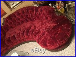 Vintage 1970s Elvis Red Velvet Sofa Couch Two Piece Horseshoe Sectional