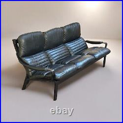 Vintage 1970s Mid Century Leather & Bentwood Sofa By Tessa