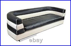 Vintage 1980s Art Deco Channel Back Sofa Stepped Base Attributed Interior Crafts