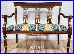 Vintage 20th C ENGLISH Carved & Gilt REGENCY Style SETTEE Sofa LOVESEAT