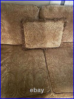 Vintage 2 Piece 8 Foot Sofa With Carpet brown and bronze colored soft