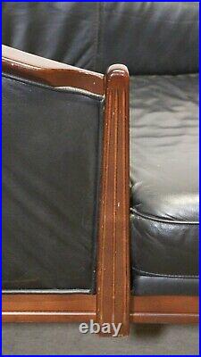 Vintage 5.5 ft French Black Leather Chaise