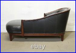 Vintage 5.5 ft French Black Leather Chaise