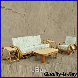 Vintage 5 Pc Beverly Hills Rattan Bamboo Pretzel Sunroom Living Room Sofa Set