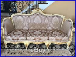 Vintage 6 Piece Wood Victorian Parlor Set Sofa, 4 Chairs And Table Italy Made