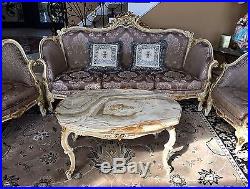 Vintage 6 Piece Wood Victorian Parlor Set Sofa, 4 Chairs And Table Italy Made