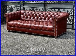 Vintage 7ft Button Tufted Leather Chesterfield Sofa