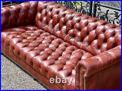 Vintage 7ft Button Tufted Leather Chesterfield Sofa