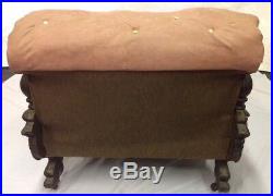 Vintage Antique Fainting Couch Sofa Chaise Rose Upholstery w Carved Wooden Legs