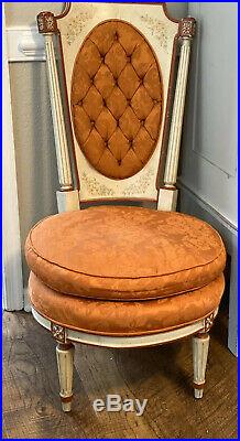Vintage Antique French Provincial Vanity Parlor Tuffed Orange Chair Mid Century