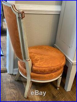 Vintage Antique French Provincial Vanity Parlor Tuffed Orange Chair Mid Century