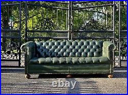Vintage Antique Leather chesterfield Sofa In Green