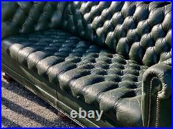 Vintage Antique Leather chesterfield Sofa In Green