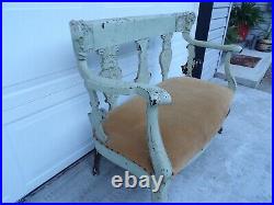 Vintage Antique Provincial Carved Settee Love Seat Couch Parlor Room Mahogany