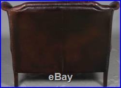 Vintage Antique Style Brown Leather Tall Back Leather Love Seat Sofa Wing Back