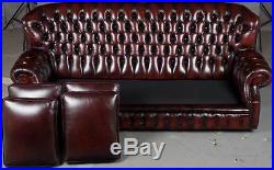 Vintage Antique Style Four Seat High Back Red Leather Chesterfield Sofa Couch