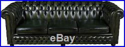 Vintage Antique Style Green Leather Chesterfield Sofa Couch English Tufted FS