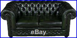 Vintage Antique Style Tufted Green Leather Chesterfield Love Seat Loveseat Sofa