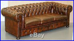 Vintage Art Deco 1920's Brown Leather Hand Dyed Coil Sprung Chesterfield Sofa