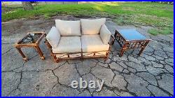 Vintage Bamboo Loveseat Sofa Bench Rattan Porch Set/ Patio Furniture