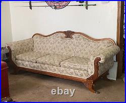 Vintage Beige Duncan Phyfe Sofa Claw Feet Beige with Floral Pattern