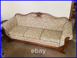 Vintage Beige Duncan Phyfe Sofa Claw Feet Beige with Floral Pattern