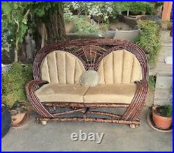 Vintage Bentwood Willow Loveseat Sofa Rustic Upholstered Cushions