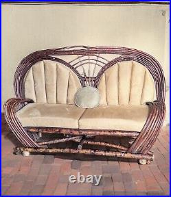 Vintage Bentwood Willow Loveseat Sofa Rustic Upholstered Cushions