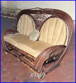 Vintage Bentwood Willow Loveseat Sofa Rustic Upholstered Cushions