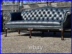 Vintage Blue Leather Chesterfield Sofa