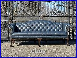 Vintage Blue Leather Chesterfield Sofa