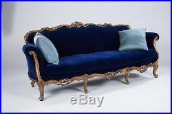 Vintage Blue Velvet sofa 7' reproduction Victorian
