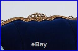 Vintage Blue Velvet sofa 7' reproduction Victorian